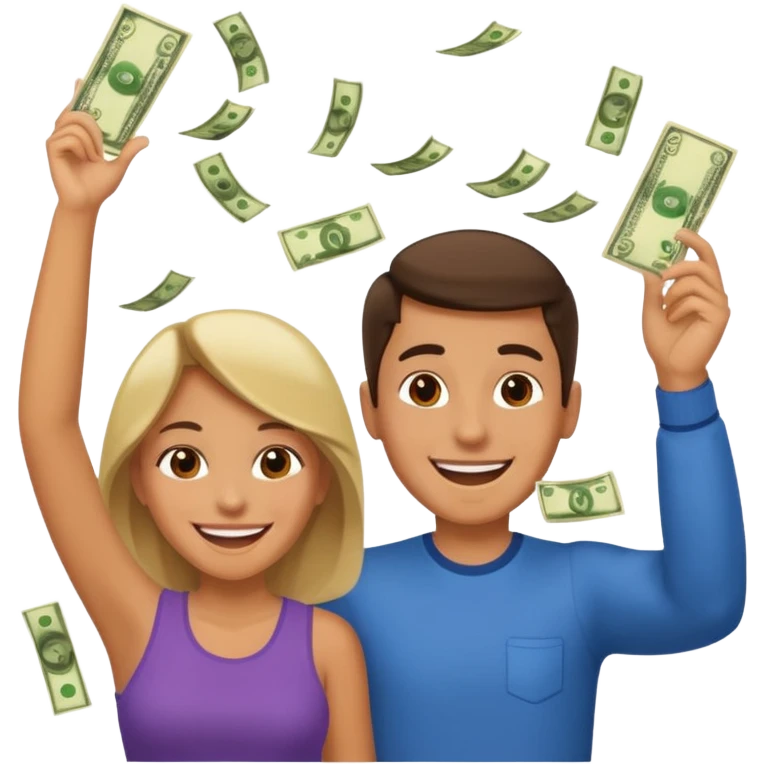 Парень с девушкой кидают деньги в верх и веселятся  emoji