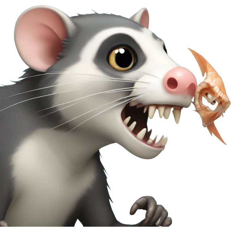 Possum eating a skeleton fish emoji