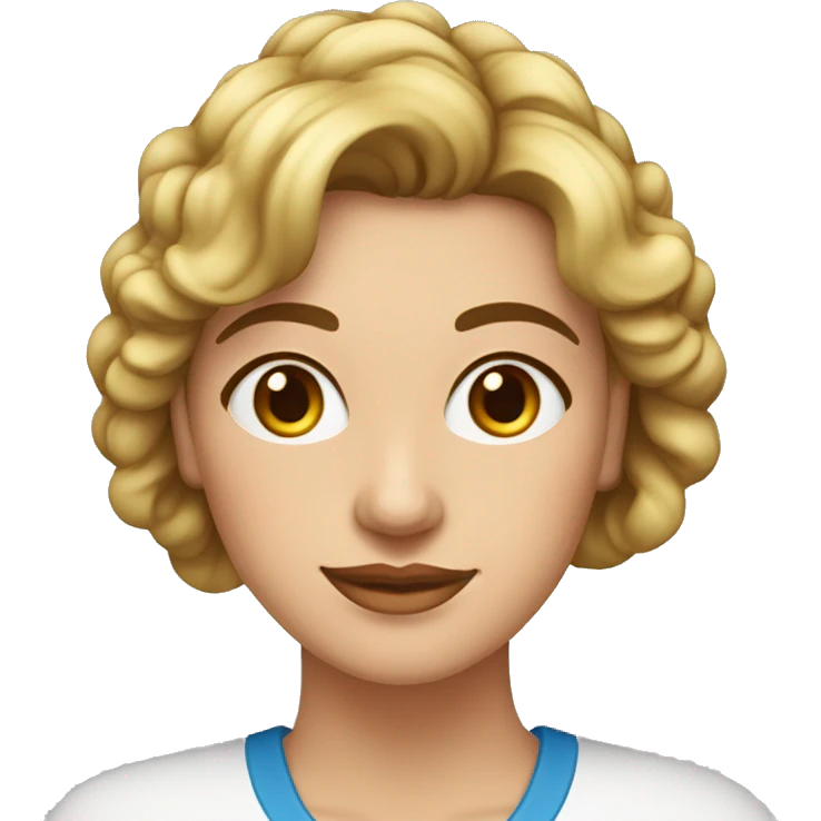 mujer de cuarenta y siete años, española, pelo corto y rizado con canas, ojos azules emoji