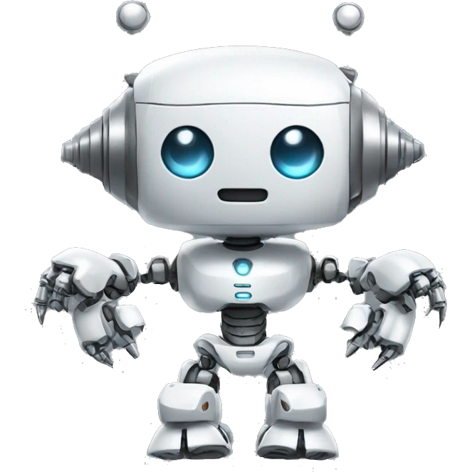 a high-tech white metal robot with several arms like an indian god but cute emoji