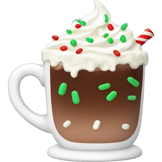 mug of hot chocolate with whipped cream and green and red sprinkles emoji