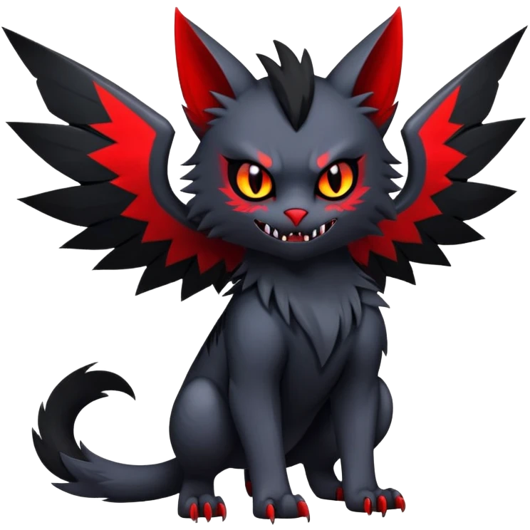 Vampiric feral futuristic gothic emo dark Litten-Noibat-Fakémon-hybrid-creature (full body) emoji