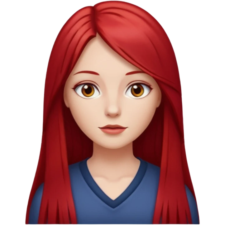 white woman cherry red long straight hair parted middle emoji