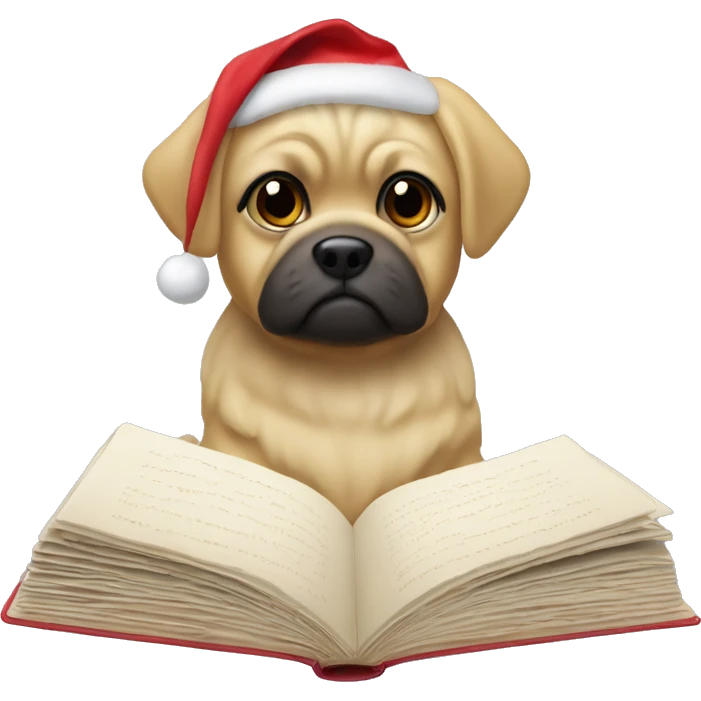 Ein Mops mit einem Weihnachtsbuch  emoji