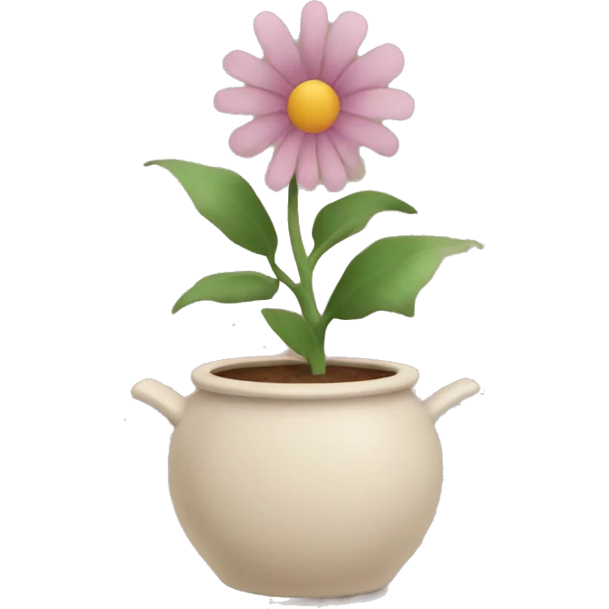 there is a pot in pastel brown colors and a flower in it emoji