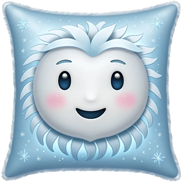 ethereal white pillow emoji, glowing with subtle icy blue and silver, with floating feathers and sparkles, gentle frost aura emoji