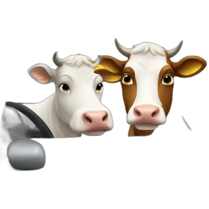 Two cows chilling in a car emoji