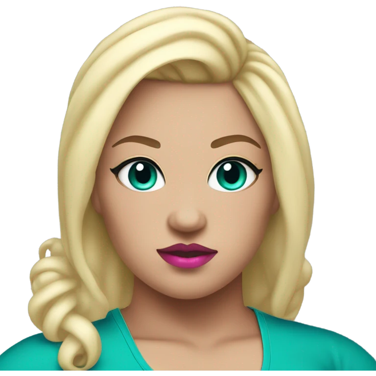 A blonde BBW female wrestler with pink lips and teal eyeliner emoji