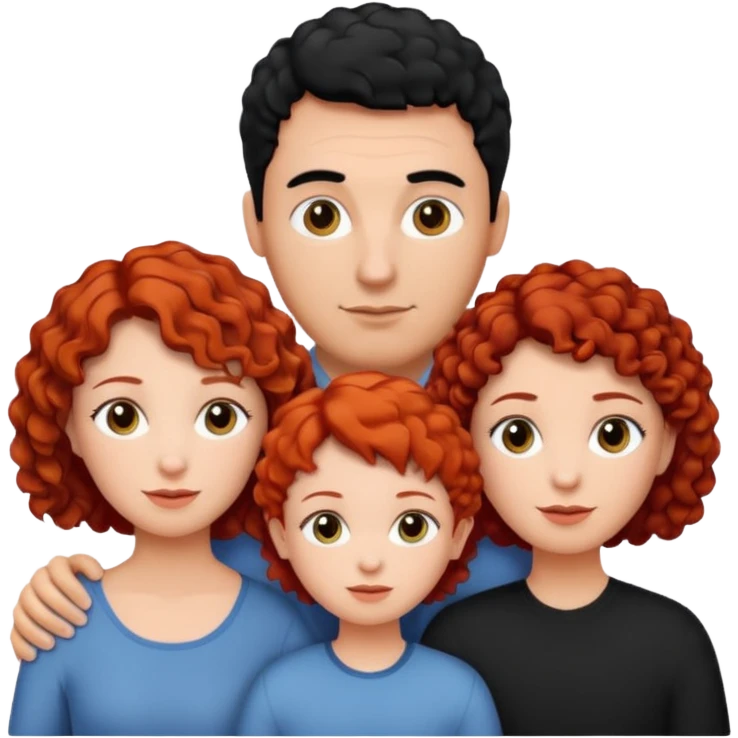 a family of three, all three white: the mother with short, curly red hair, the father with black hair, and the daughter with black hair. emoji
