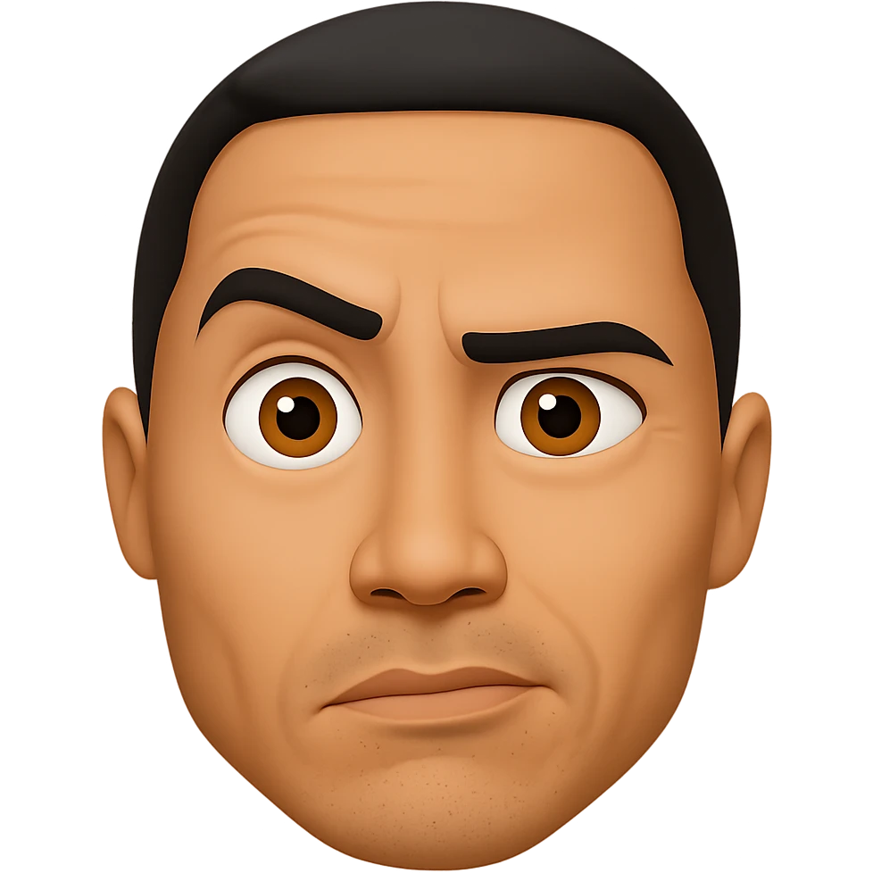 Make Dwayne Johnson do his iconic pose with one eyebrow raised, emoji style, keep background transparent. emoji