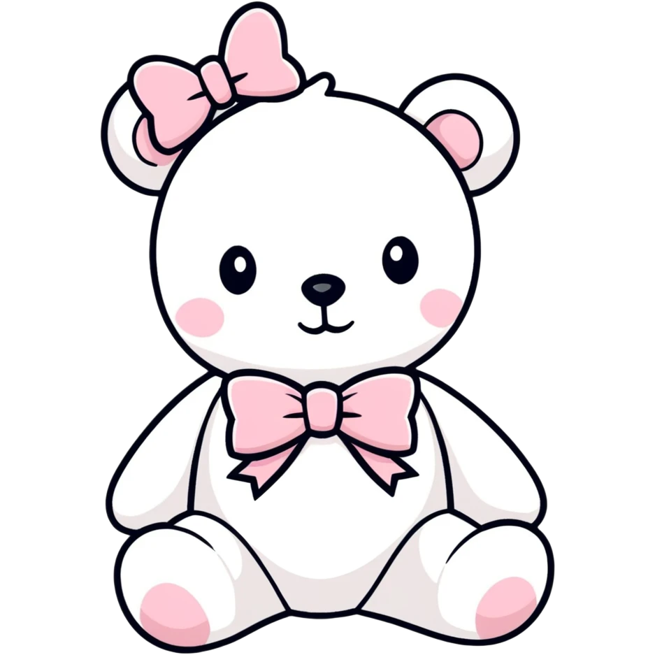 White teddy bear pink bow emoji