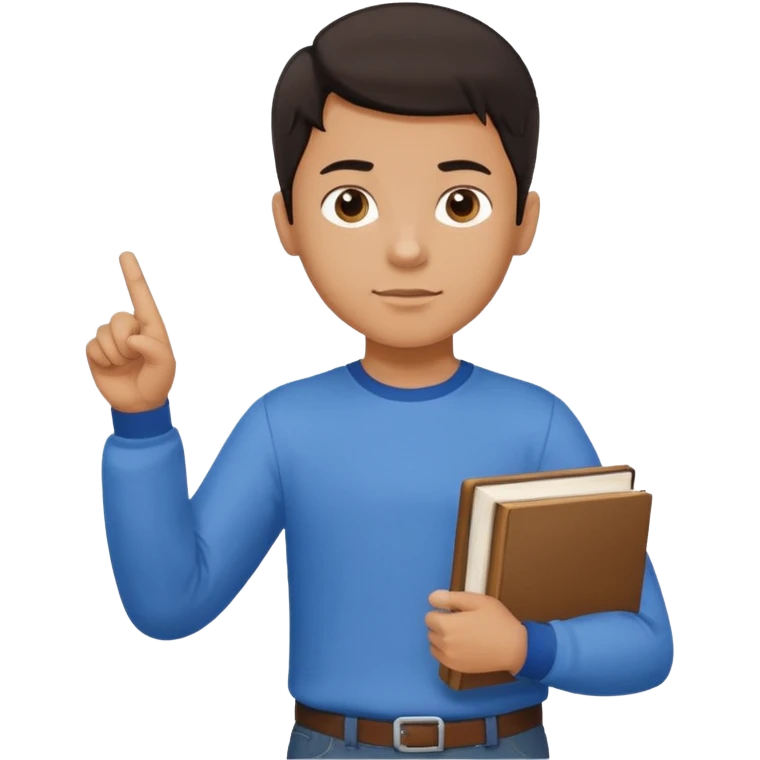 պետք է լինի կանգնած տղա որի աջ ձեռքում կլինեն գրքեր իսկ մյուս ձեռքը ցույց կկտա ձախ բայց տղային ցույց տուր մուգ մազերով չէ ձեռքերի դիրքը փոխի emoji