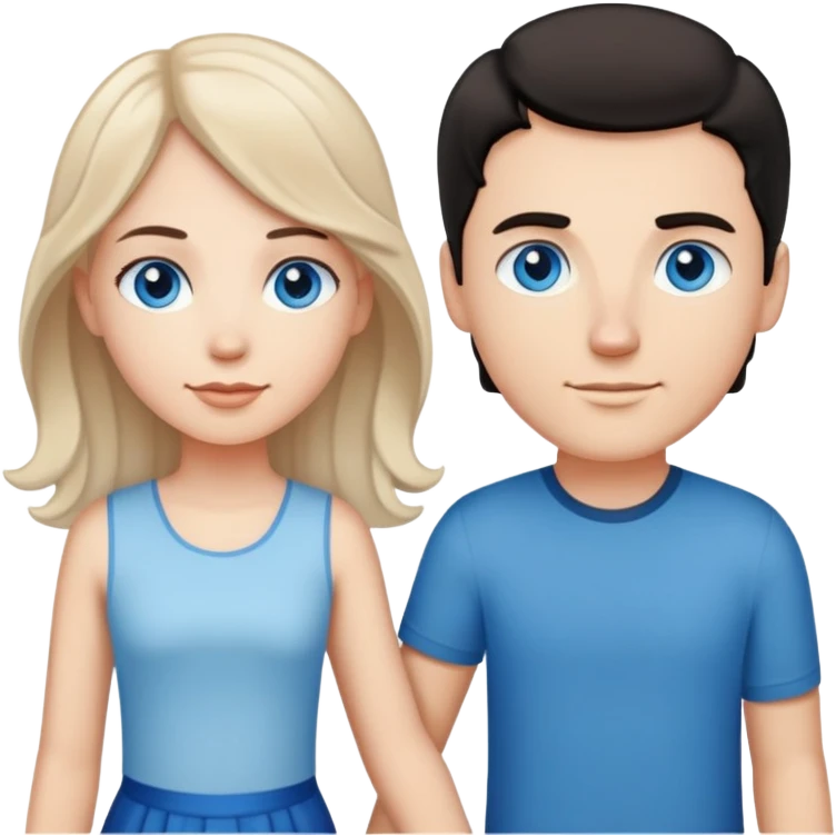 Strong white man with short black hair and white girl with long wavy light brown hair and blue eyes holding hands emoji