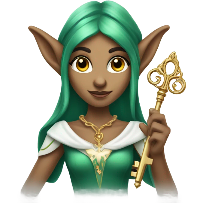 an elf woman login holding a big key emoji