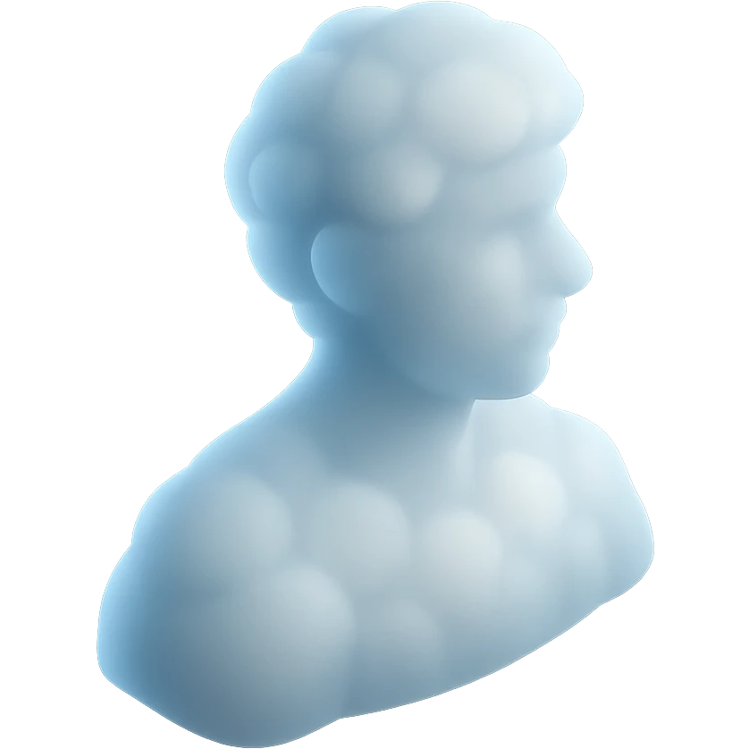 A person from the shoulders up, entirely composed of fluffy white convex clouds, looking to the right emoji