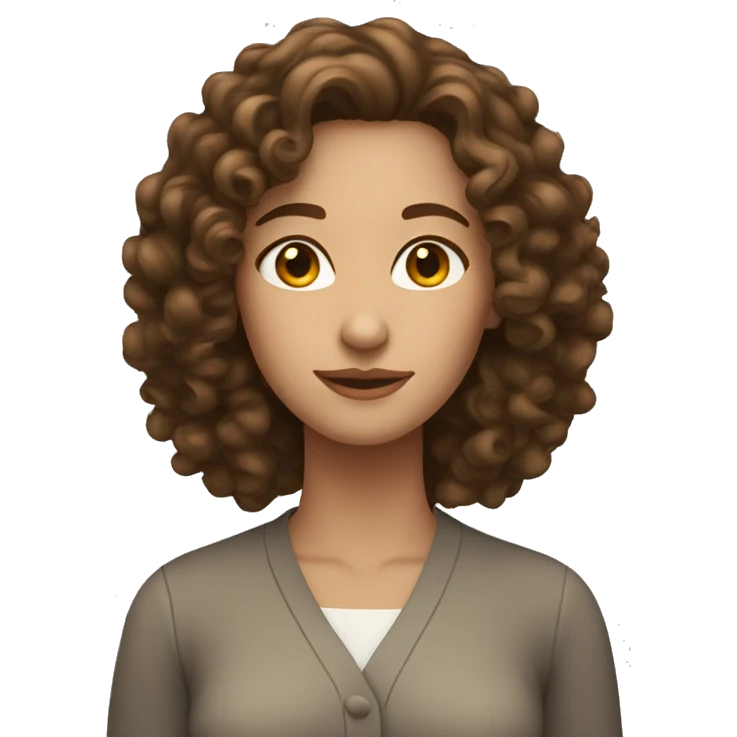 woman with curly brown hair with brown eyes and thin face emoji
