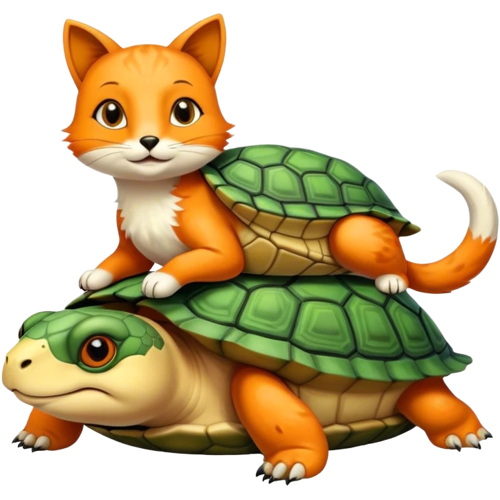 A cat turtle on top of a fox turtle emoji