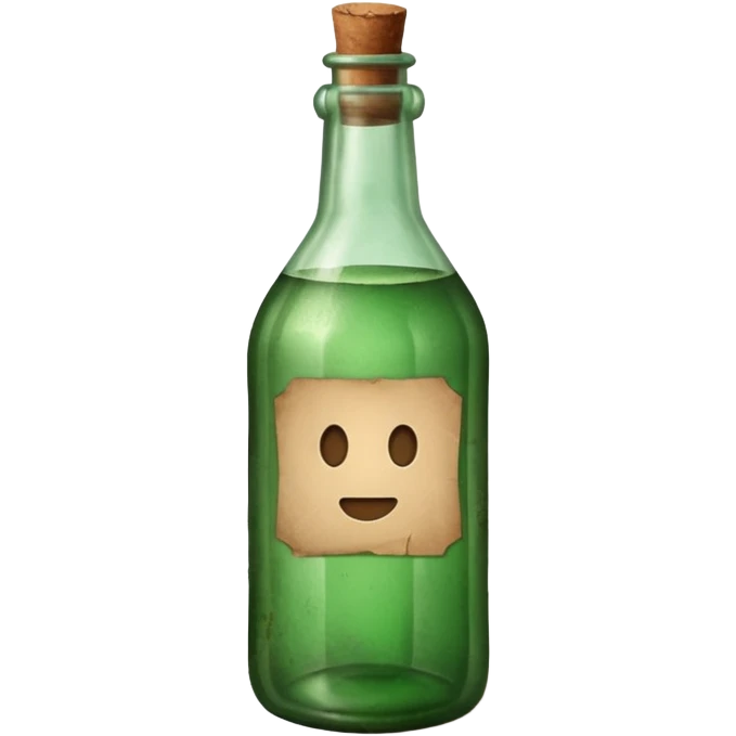 green old  glass bottle with a rolled  inside paper  like in movie  emoji