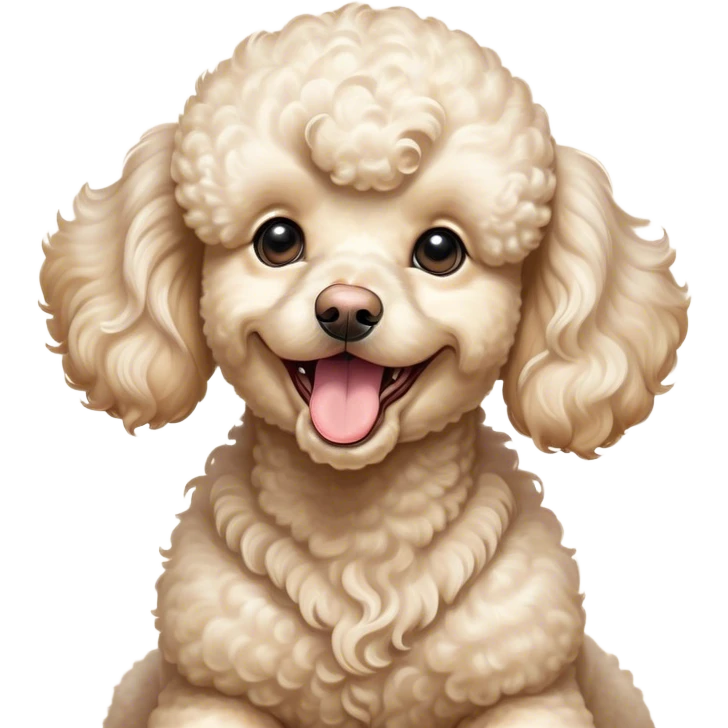 Cinematic Cute Yawning Cream Poodle Portrait Emoji, Head tilted slightly with a dramatic, wide-open yawn, displaying a soft, curly cream Fur with delicate texture, floppy ears slightly drooping, round warm eyes barely open in drowsy contentment, Simplified yet irresistibly adorable features, highly detailed, glowing with a soft, cozy glow, high shine, relaxed yet expressive, stylized with a touch of whimsy, bright and endearing, soft glowing outline, capturing the essence of a sleepy yet affectionate companion, so drowsy it feels like it could stretch right out of the screen and curl up for a nap! emoji
