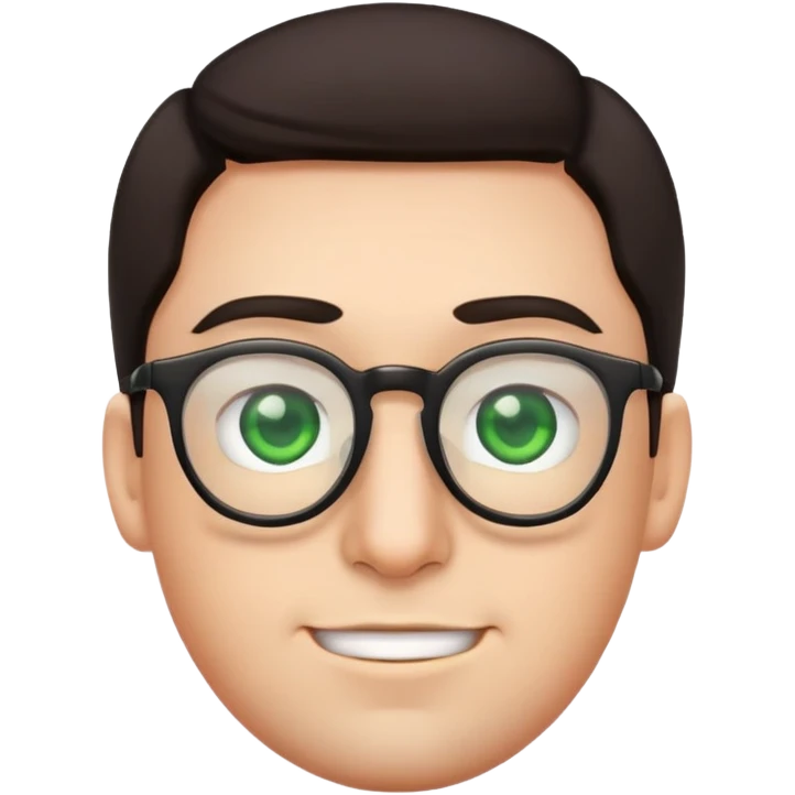 basic male emoji face with glasses, dark hair, and green eyes emoji