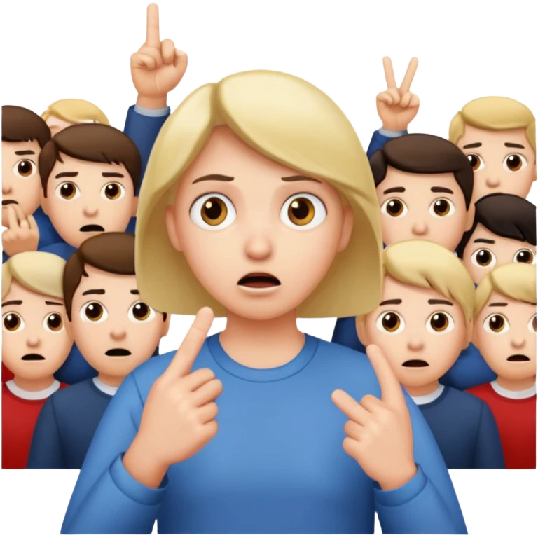 A person in the front row feeling scared, with the audience behind them POINTING FINGER. emoji