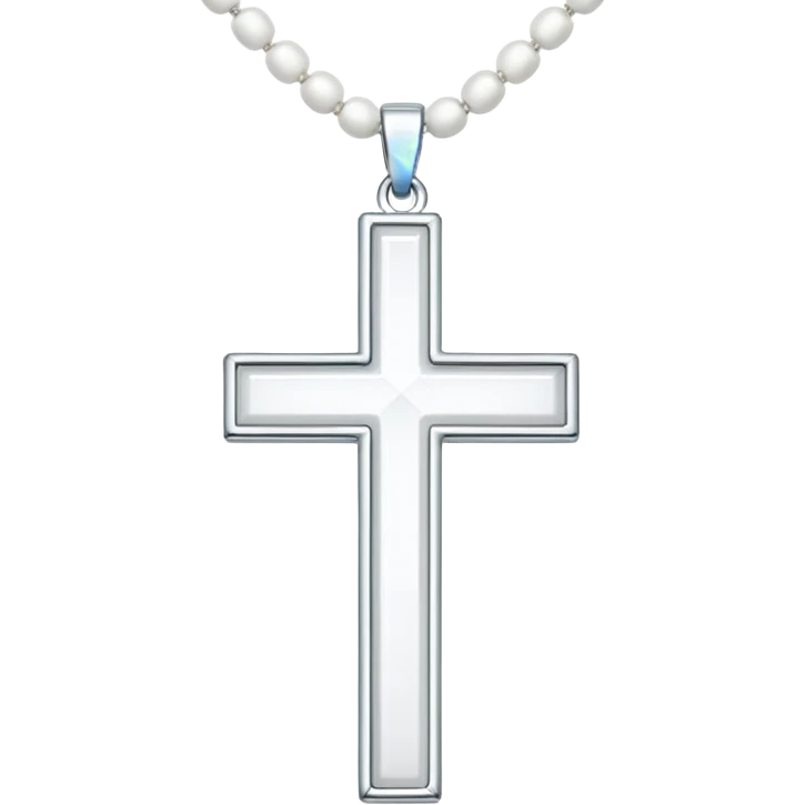 Elegant emoji icon of a white cross made of white beads, glossy surface, and white bead chain subtle shadows, pure white palette emoji