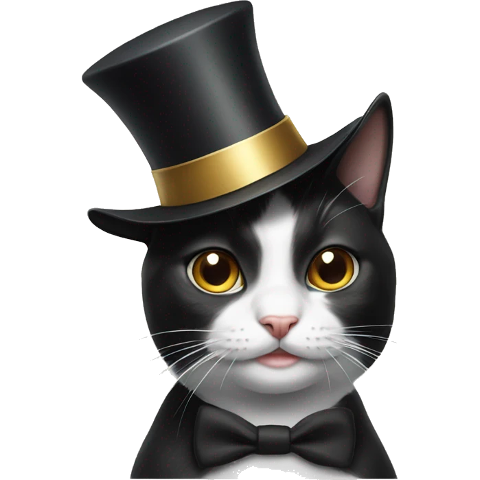 Tuxedo cat with a hat emoji