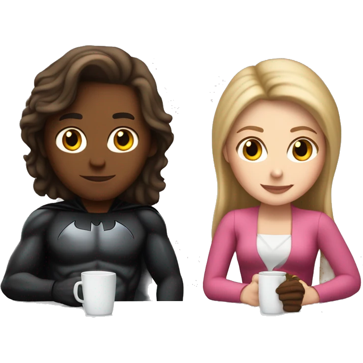 Brown hair white girl on date with Batman at a white table emoji