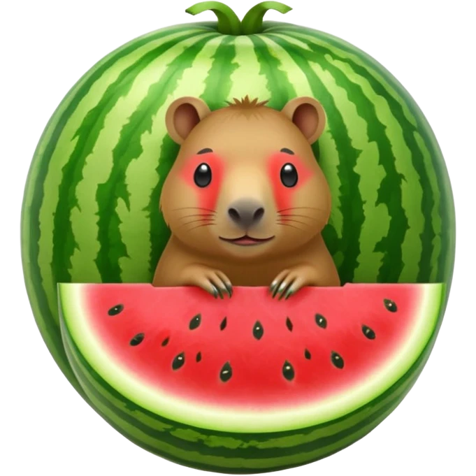 capybara peeking out of a watermelon emoji
