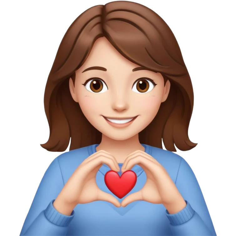 brown hair girl smiling making heart from her hands  emoji