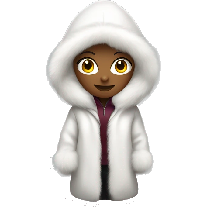Woman wearing huge white fur coat with hood emoji