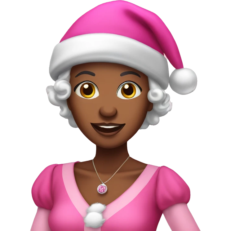 Black Mrs Santa Claus with pink hat and pink dress emoji
