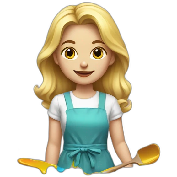blonde girl with paints and a paint-stained apron emoji