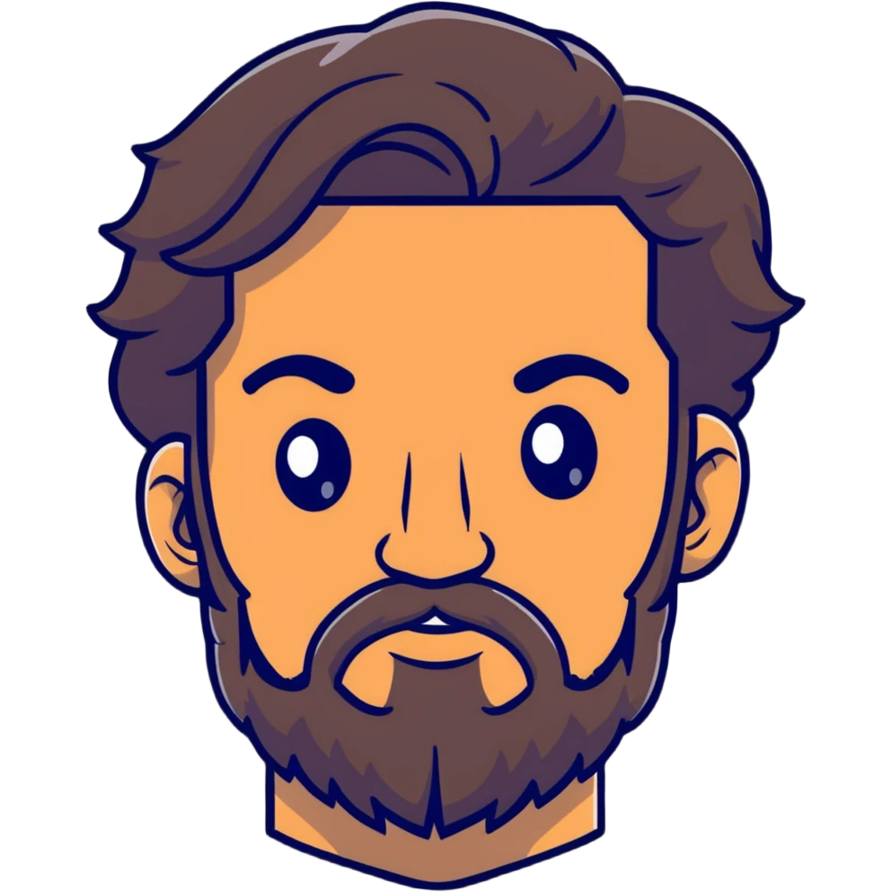 man face with beard, medium skin tone, and dark wavy hair emoji