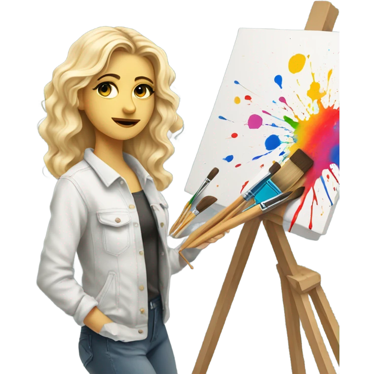 Blonde artist painting emoji