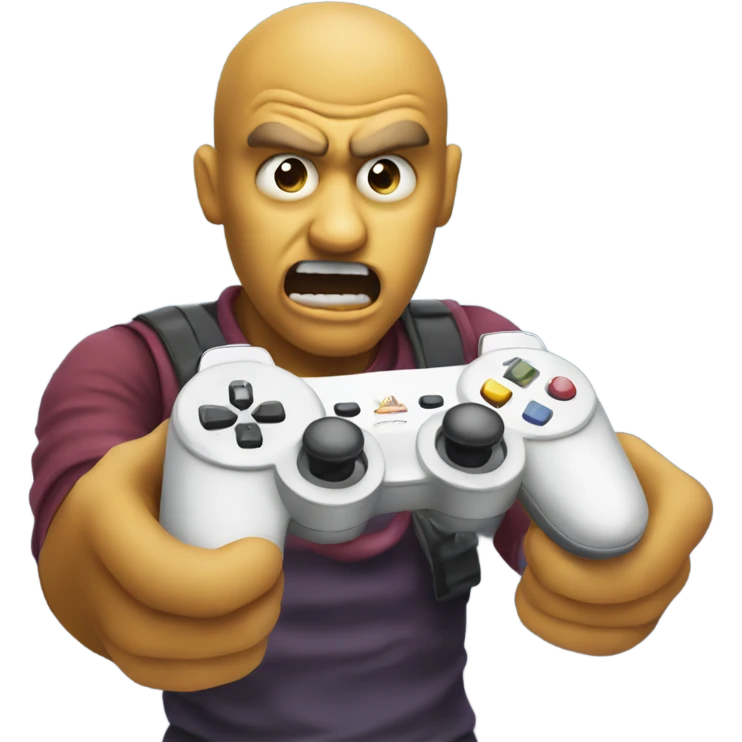 mad emoji with videogame controller emoji