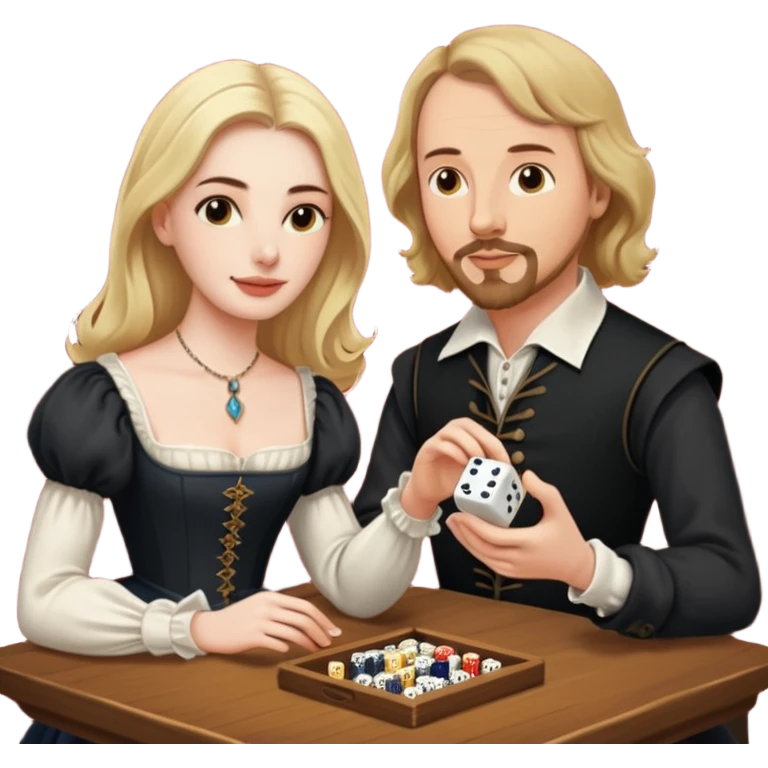 Can you make an emoji of William Shakespeare and Anne Hathaway (his wife-1582) playing Yahtzee. She needs to be blonde!  emoji