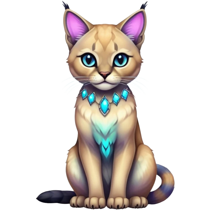 Colorful Neon Gothic exotic iridescent tropical shiny Fantasy-Siamese-Bobcat-Caracal-Scottish-Fold-feline-Fakémon-feline-hybrid (full body) emoji