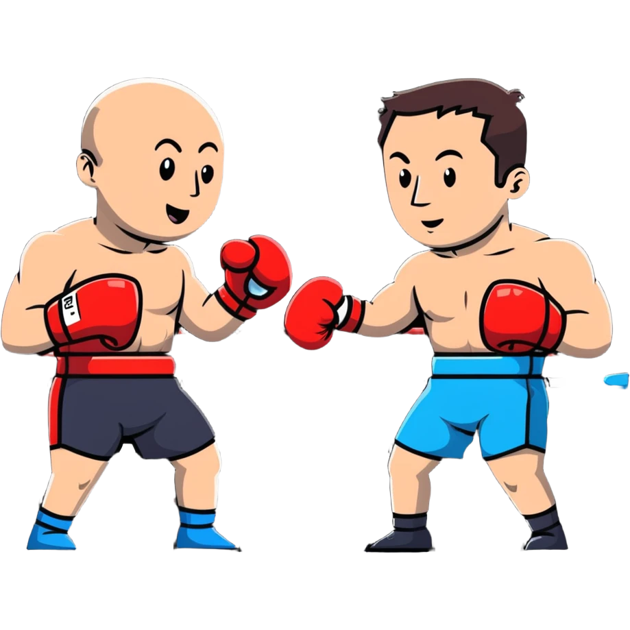 Jeff Bezos and Elon Musk in a boxing ring, cartoon style emoji