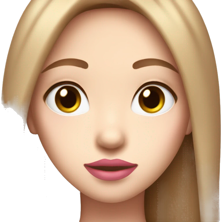 very pretty girl with straight light brown hair pink big lips and white top and white SKIN emoji