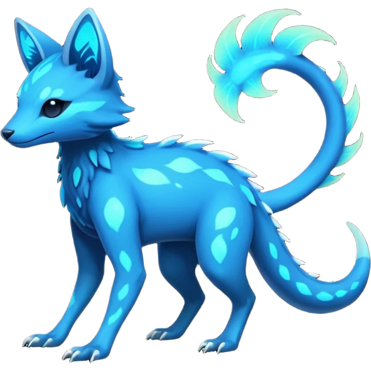Rare realistic dark-neon glowing bioluminescent edgy badass epic pretty beautiful handsome gorgeous aesthetic colorful vibrant Vernid-Trico-species-Fakemon-creature by LiLaiRa, 4 legs, 1 tail, random markings, (full body) emoji