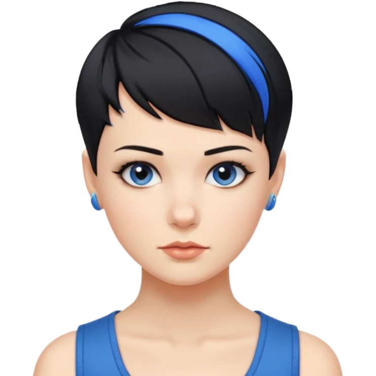 frau freche extreme schwarze Kurzhaarfrisur eine Seite wirklich fast keine Haare andere Seite mit blauer Strähne kurze Seite noch viel kürzer emoji