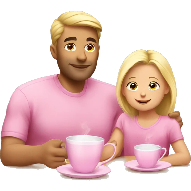 blonde dad drinks tea in pink cup with his babydaughter emoji
