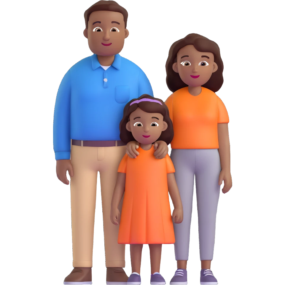 family with white dad, black mom, and black child emoji