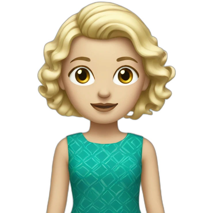 blonde hair girl in teal pattern dress emoji