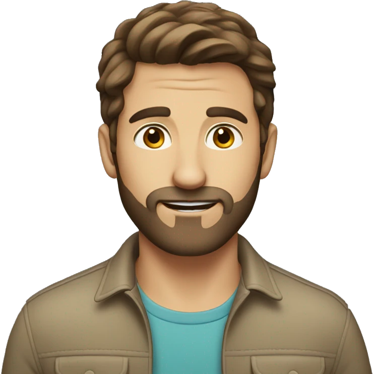 men, short brown hair, short beard, BIG nose emoji