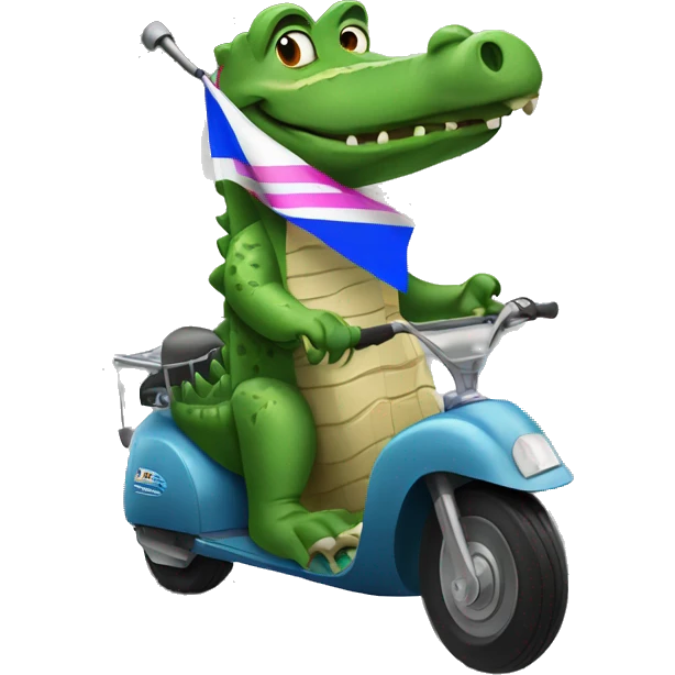 crocodile wrapped in a transgender flag riding a scooter  emoji