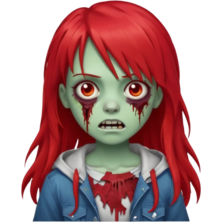 create a zombie girl with red long hair and blocky bangs emoji