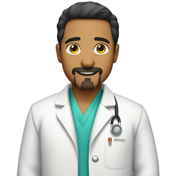 Full Latino man with goatee and lab coat emoji