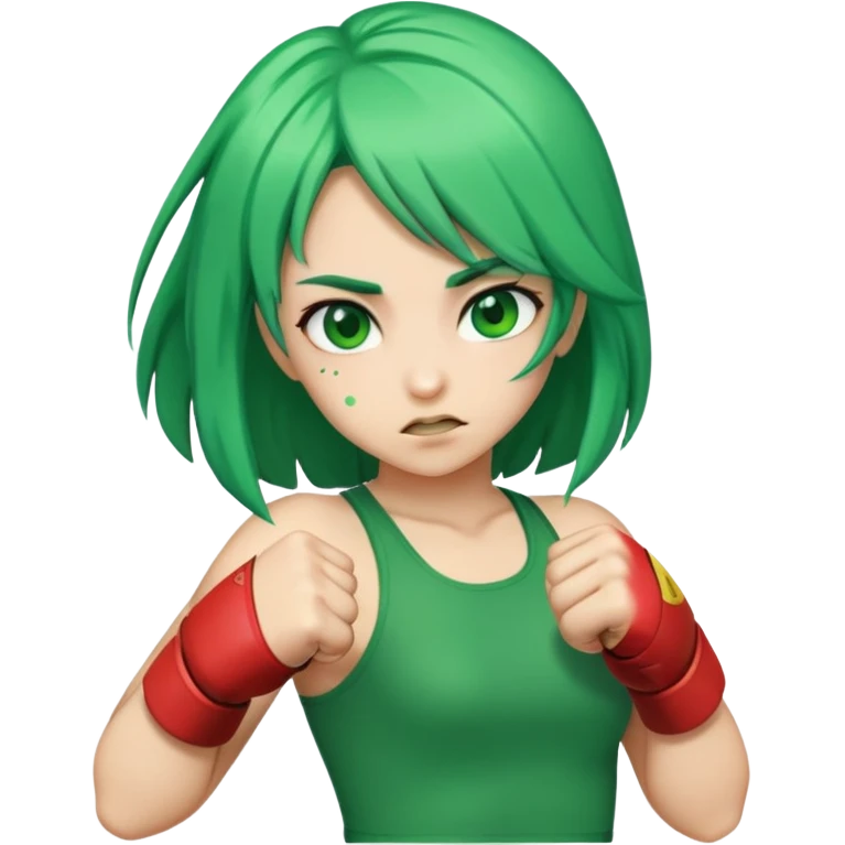 A girl with green hair punching emoji